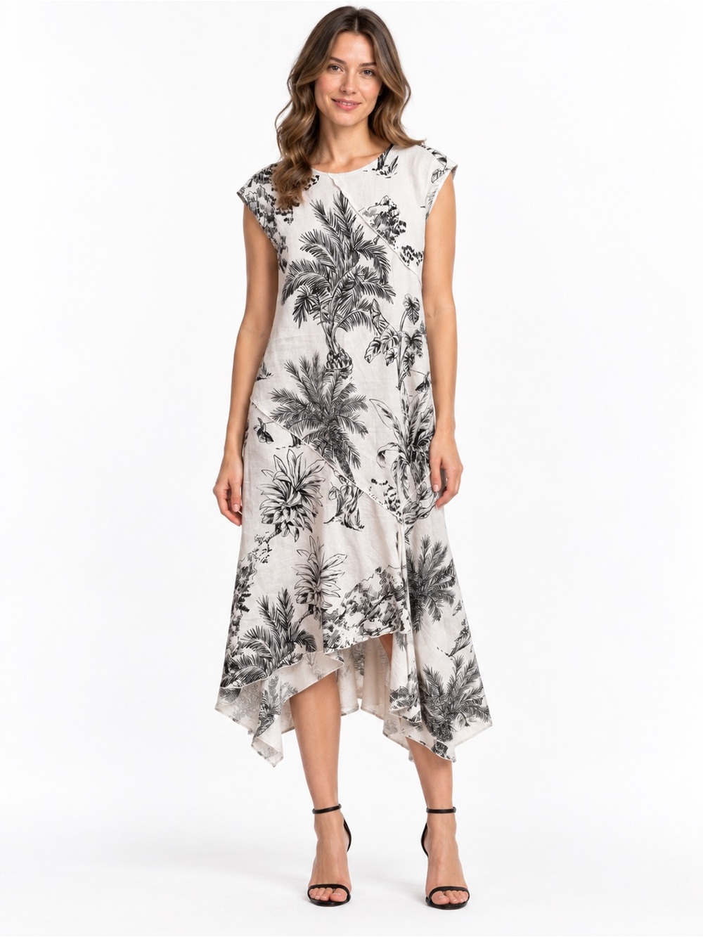 Antonio Melani Tropical Toile Cotton Asymmetrical Midi Dress Size 4 NWT